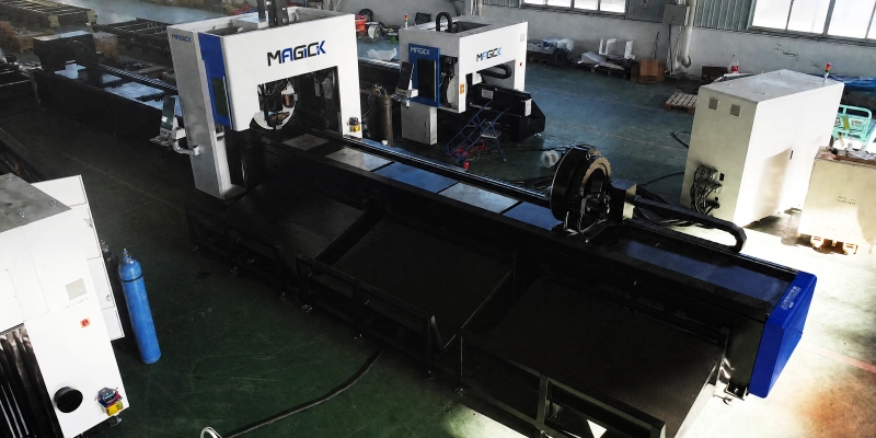 MK-T3W three chuck horizontal tube laser cutting machine with zero tailing design