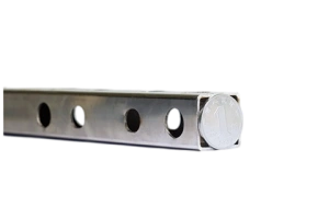 Square steel tube with evenly spaced laser-cut holes