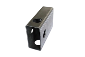 Rectangular steel tube with laser-cut holes on multiple sides