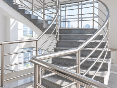 Stainless steel tube railings and handrails for stair construction