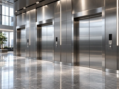 Stainless steel elevator doors and precision-fabricated metal panels