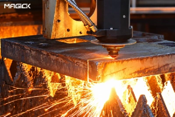 Fiber laser cutting a thick steel plate for metal fabrication