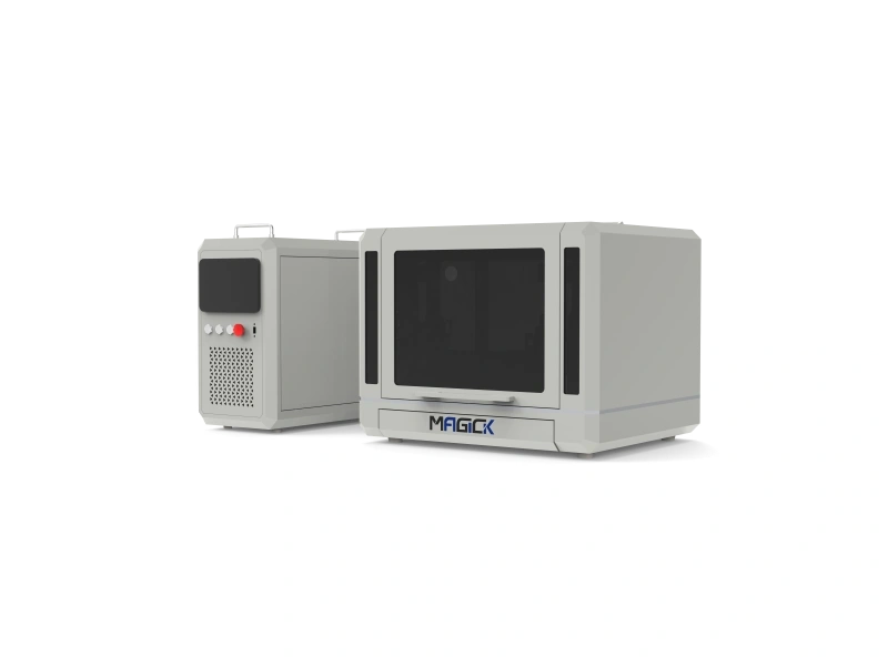 Front-right view of the compact MAGICK MK-DC mixed-material laser cutting machine
