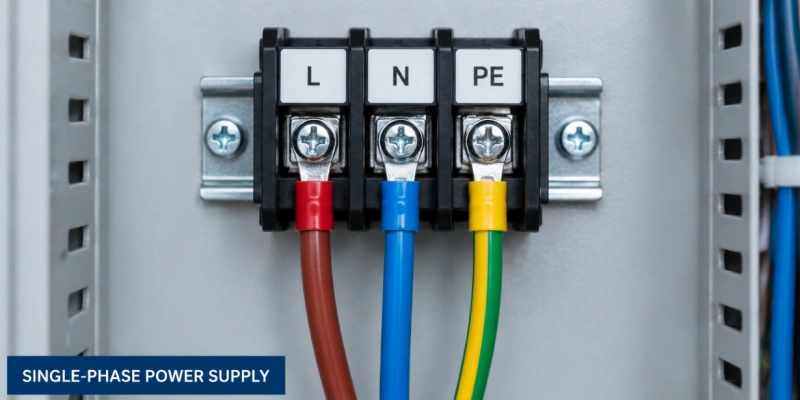 MK-DC single-phase power supply terminals with live, neutral and protective earth connections