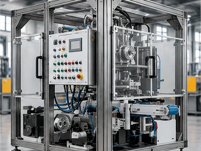 Industrial automation machinery with fabricated metal frames and sheet metal enclosures